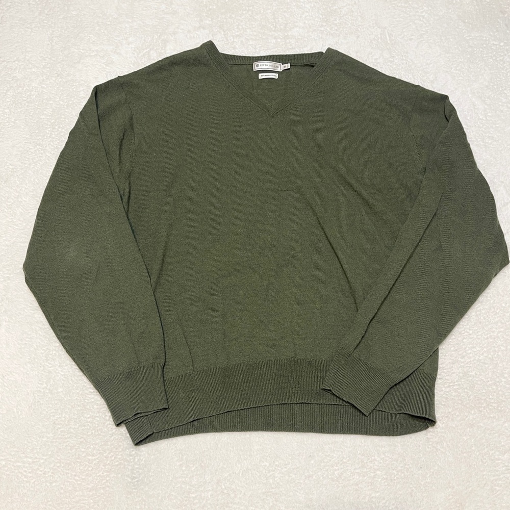 Peter Millar 100% Merino Wool‎ V-Neck Classic Pullover Sweater Hunter Green XL
